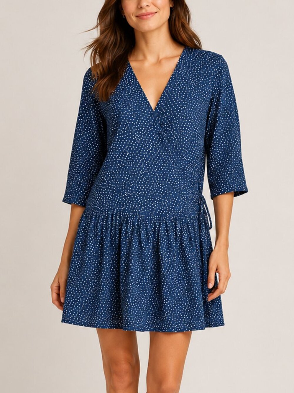 One Teaspoon NEW Starry Night Navy Micro Dot Cotton Wrap Shift Dress SZ Small